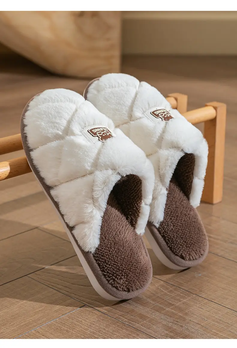 Women Cotton Quilted Slippers Brown Warm Winter — feature 18