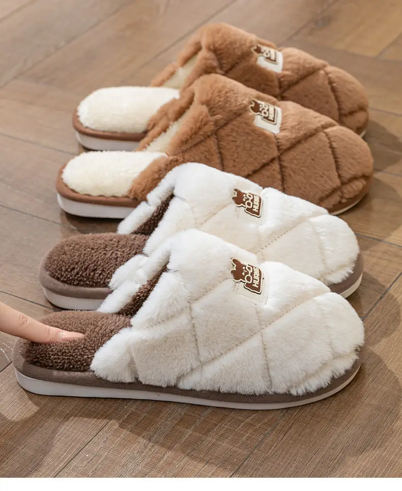 Women Cotton Quilted Slippers Brown Warm Winter — feature 3