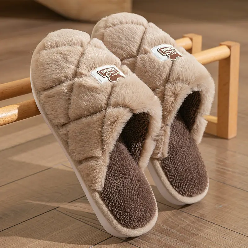 Women Cotton Quilted Slippers Brown Warm Winter - Image 2