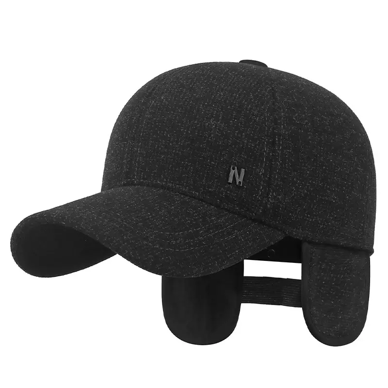 Men's Black Baseball Cap Windproof Ear Protection - Image 5