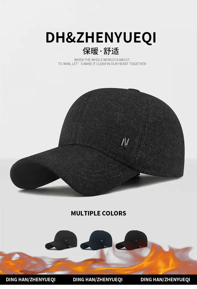 Men's Black Baseball Cap Windproof Ear Protection — feature 1