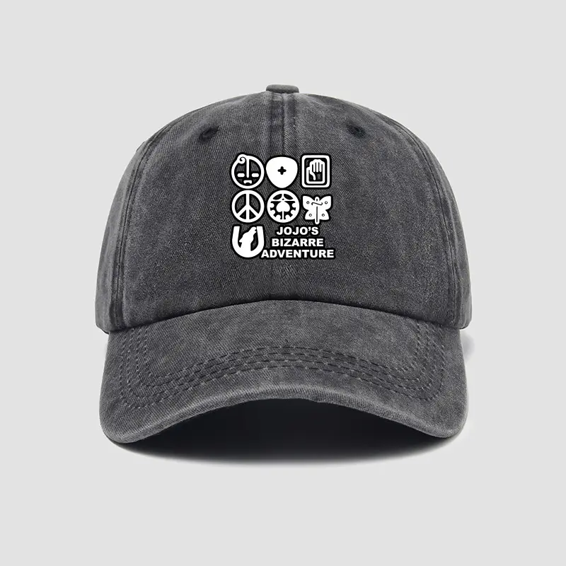 Men Black Peaked Baseball Cap with Jotaro Jojo Design - Image 2