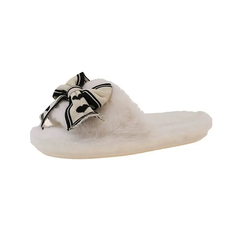 Women's Bowknot Furry Slippers Winter Warm Cotton Indoor Non-Slip - Image 14