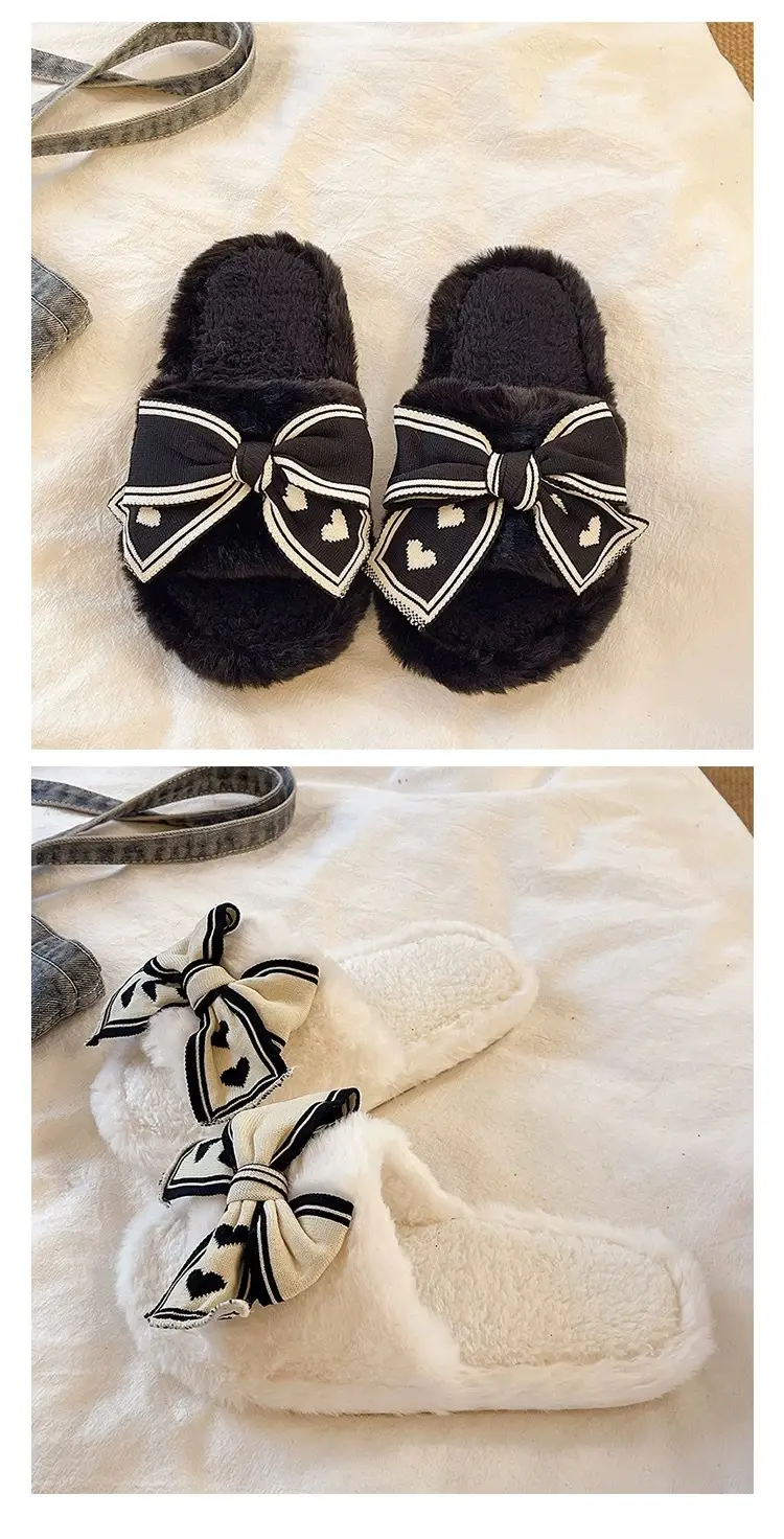 Women's Bowknot Furry Slippers Winter Warm Cotton Indoor Non-Slip — feature 4