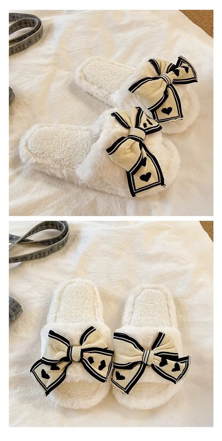 Women's Bowknot Furry Slippers Winter Warm Cotton Indoor Non-Slip — feature 5