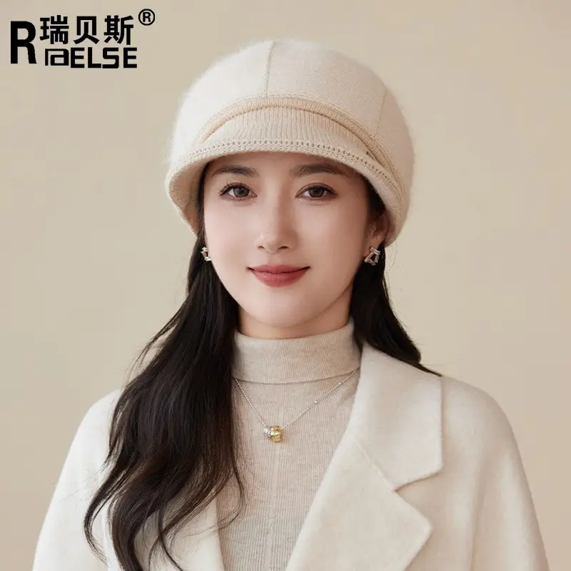 Korean Style Knitted Rabbit Fur Hat for Women - Image 7