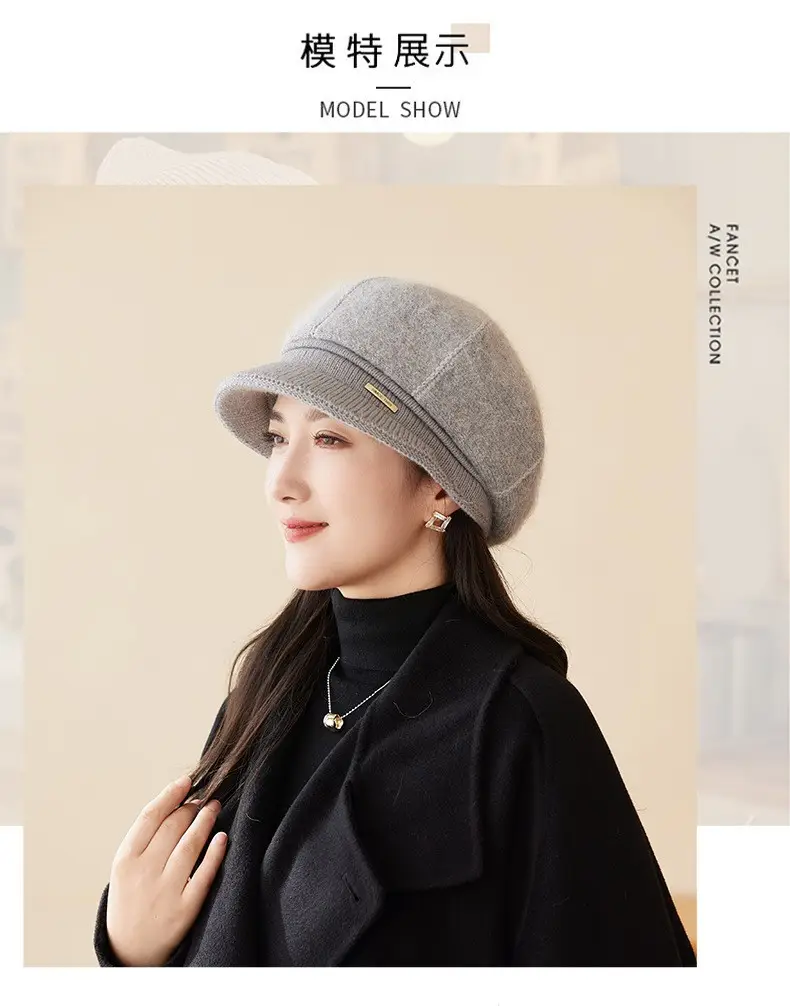 Korean Style Knitted Rabbit Fur Hat for Women — feature 7