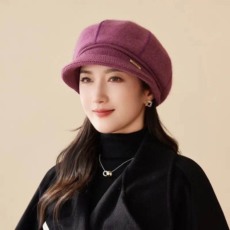 Korean Style Knitted Rabbit Fur Hat for Women - Image 5