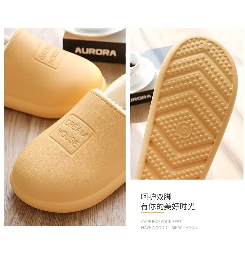 New Style Men's Waterproof and Non-Slip Cotton Slippers for Home Use, Autumn and Winter Warm Outer Wear for Women, Thick Soles — feature 12