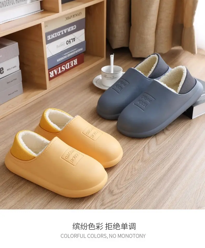 New Style Men's Waterproof and Non-Slip Cotton Slippers for Home Use, Autumn and Winter Warm Outer Wear for Women, Thick Soles — feature 13