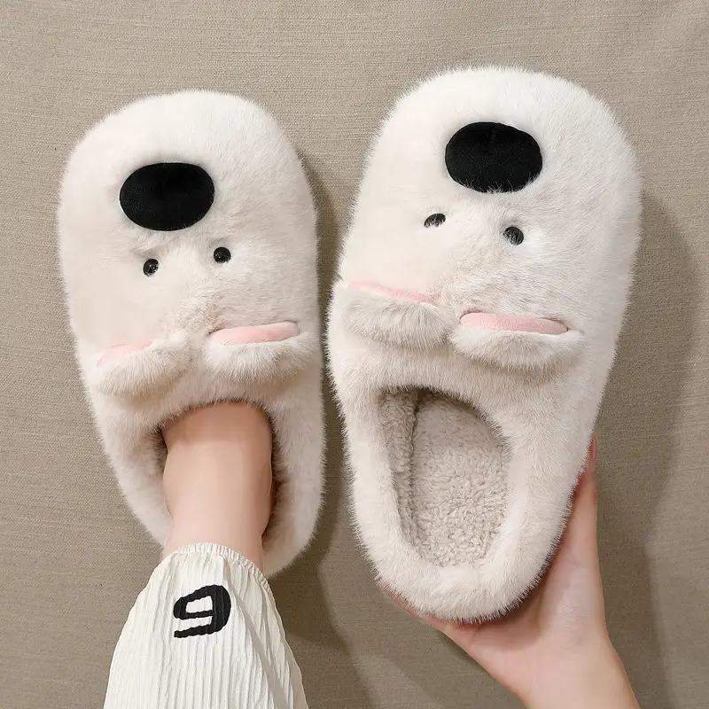 Home Cotton Slippers for Women in Winter, Cartoon Cute Puppy Indoor Plush Warm Ladies' Non-Slip Cotton Slippers Wholesale