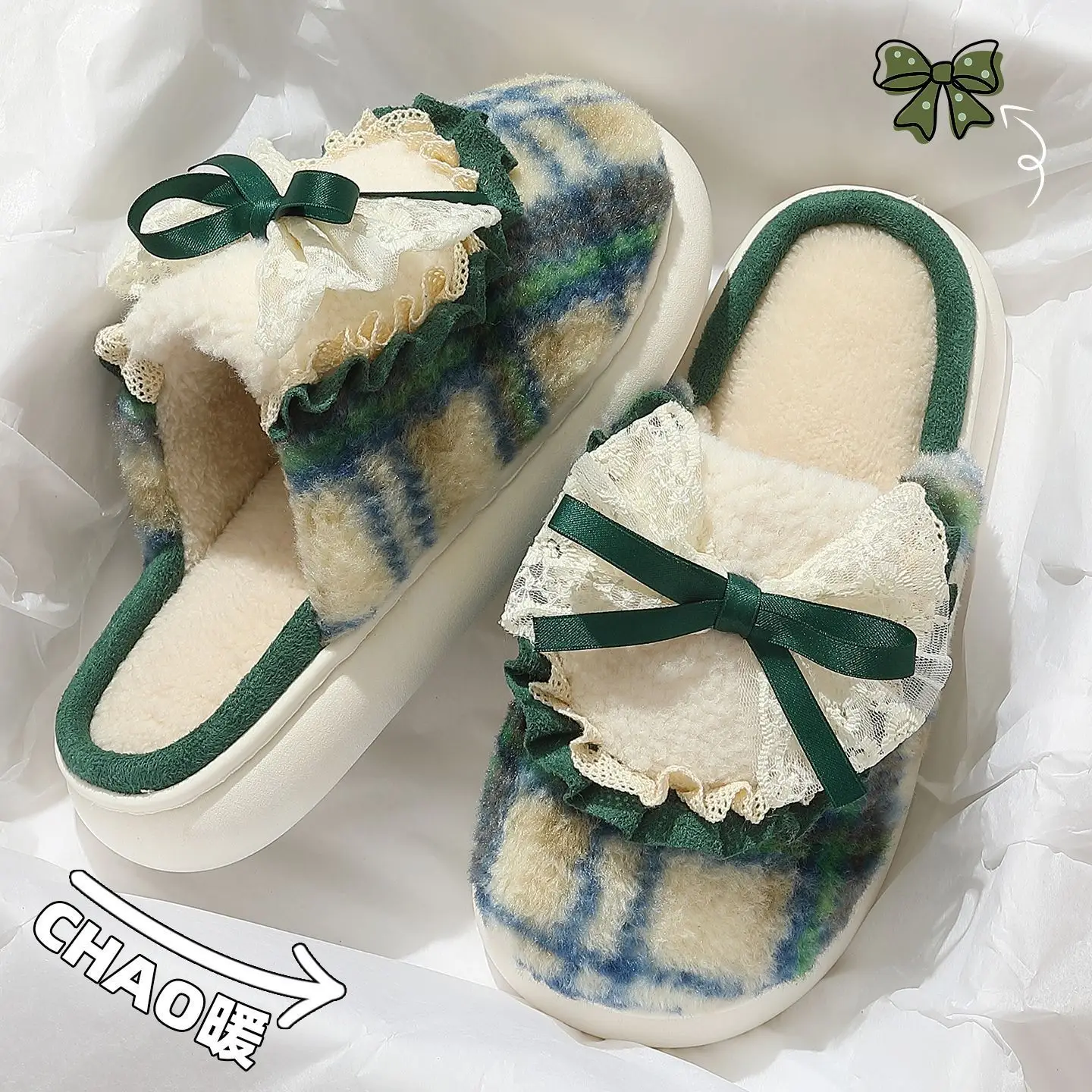Bow Cotton Slippers Women Autumn Winter 2025 - Image 2