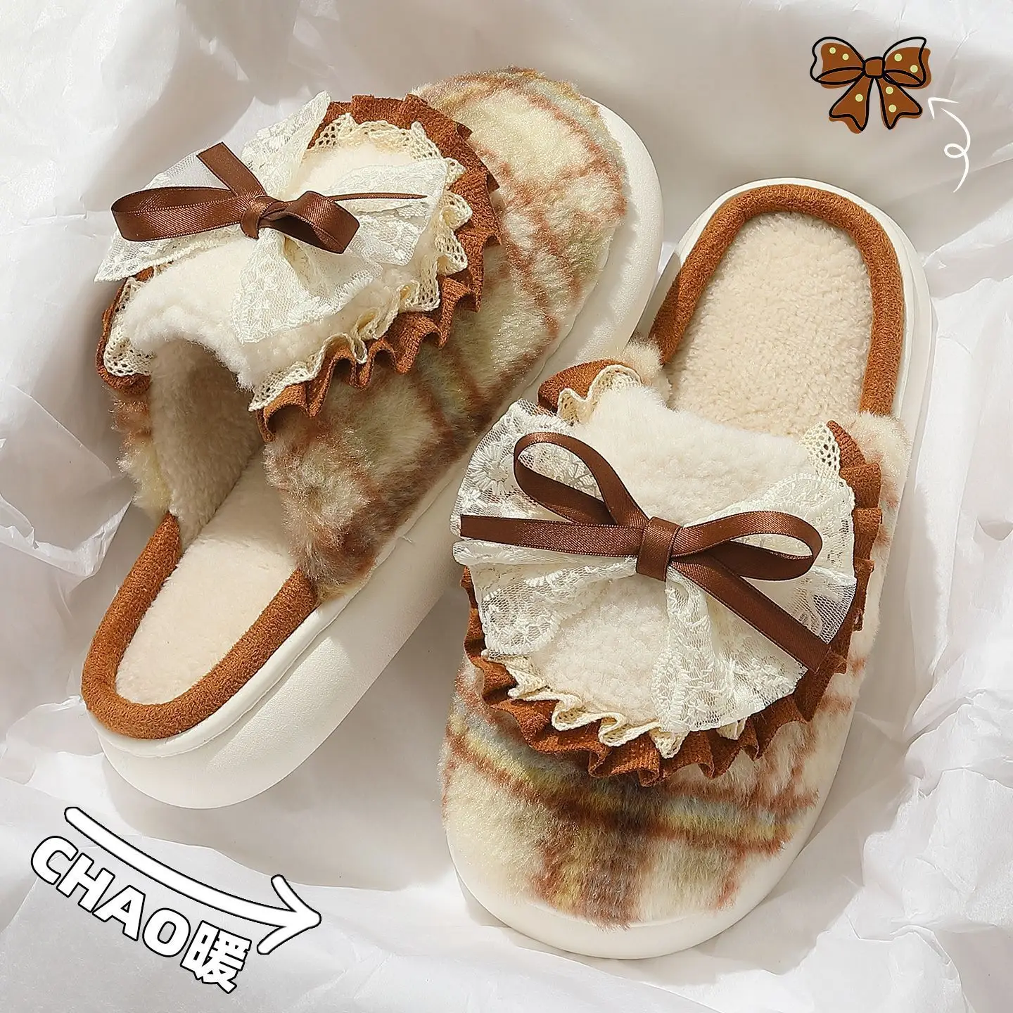 Bow Cotton Slippers Women Autumn Winter 2025 - Image 3