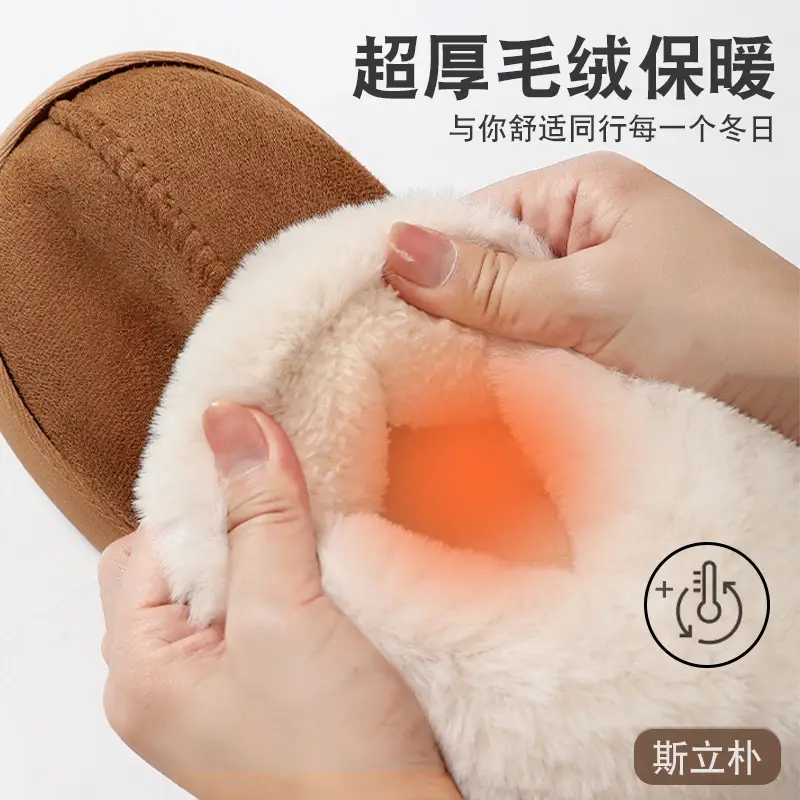 Women's Brown Wool Slip-On Slippers with Fleece Lining - Image 4