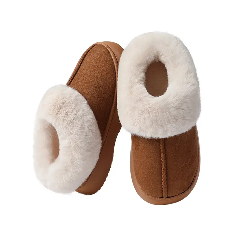 Women's Brown Wool Slip-On Slippers with Fleece Lining - Image 7