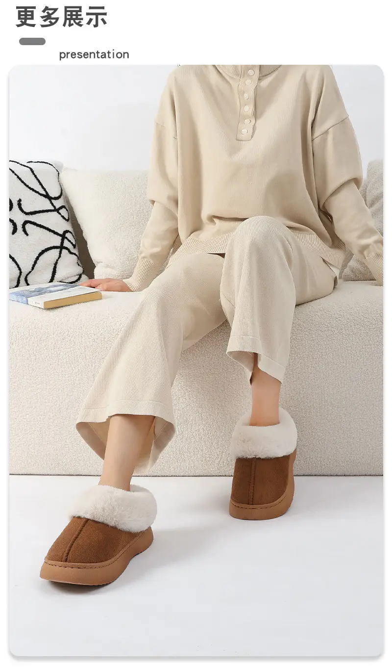 Women's Brown Wool Slip-On Slippers with Fleece Lining — feature 10