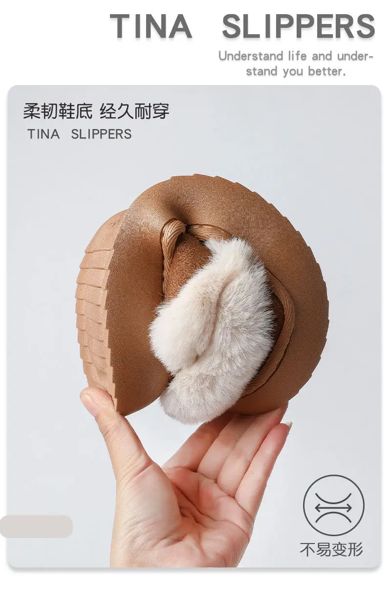 Women's Brown Wool Slip-On Slippers with Fleece Lining — feature 8