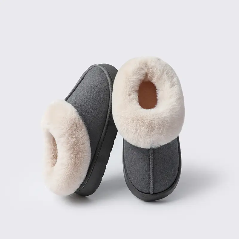 Women's Brown Wool Slip-On Slippers with Fleece Lining - Image 2
