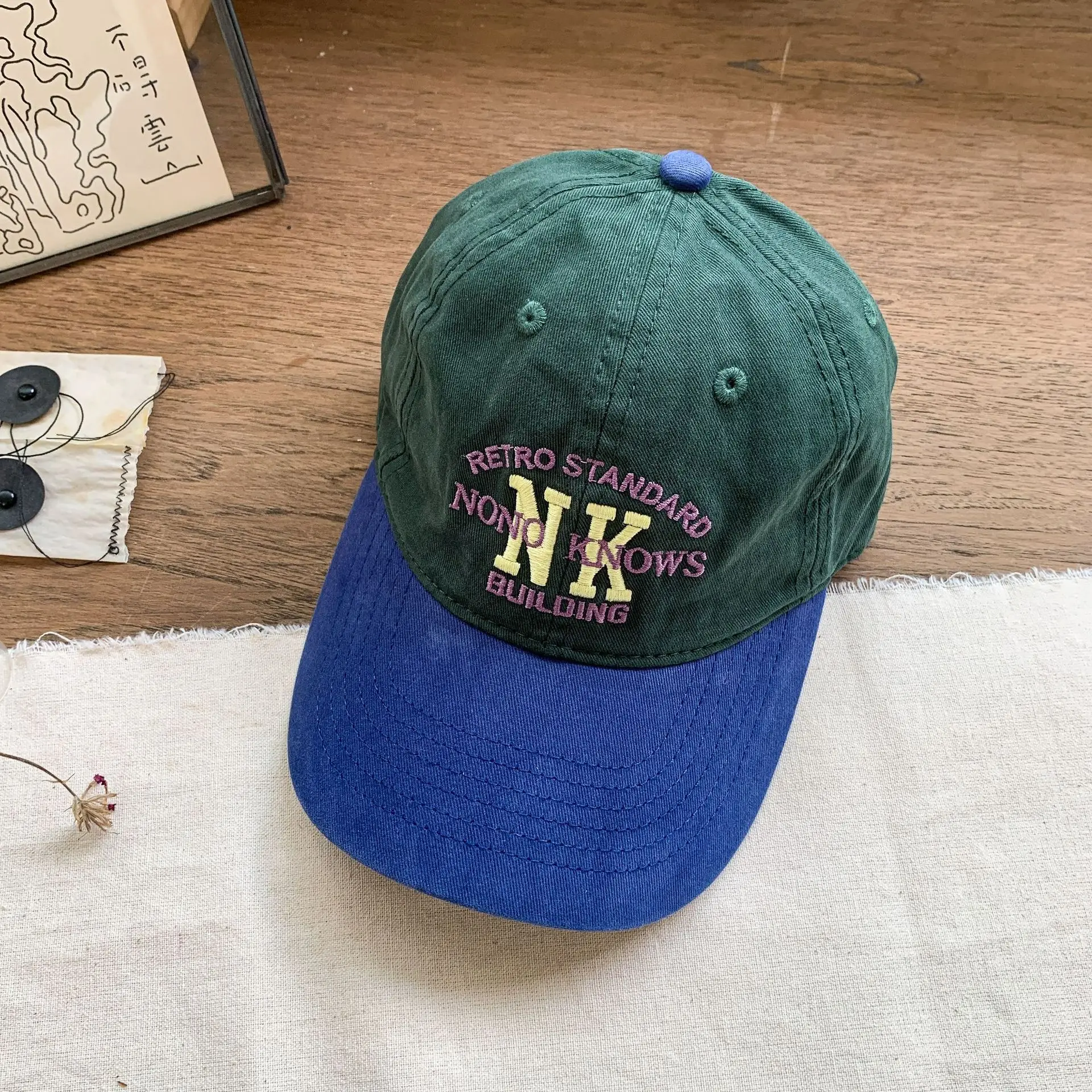 Girls Retro Blue Green Baseball Cap Autumn 2025 - Image 3
