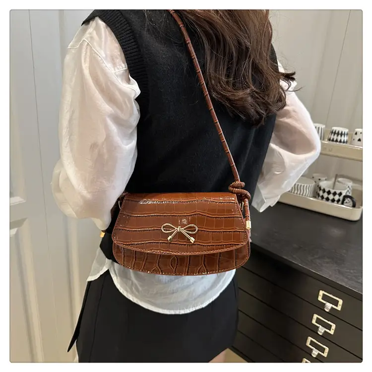 Brown Crocodile Embroidered Crossbody Bag for Women — feature 10