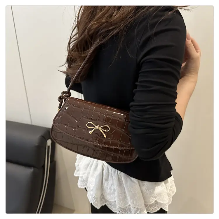 Brown Crocodile Embroidered Crossbody Bag for Women — feature 11