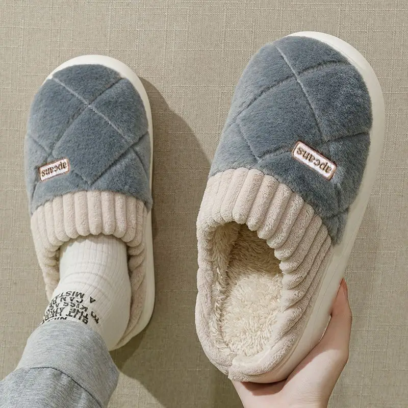 Cotton Slippers for Women Autumn and Winter 2025 New Indoor Home Soft-Soled Non-Slip Household Warm Plush Couple Cotton Slippers