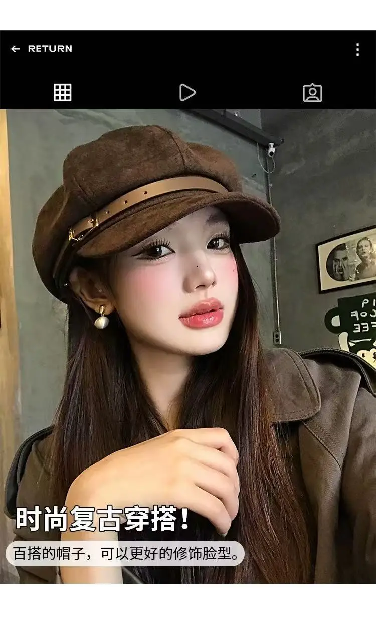 Japanese Retro Brown Duckbill Beret for Women — feature 9