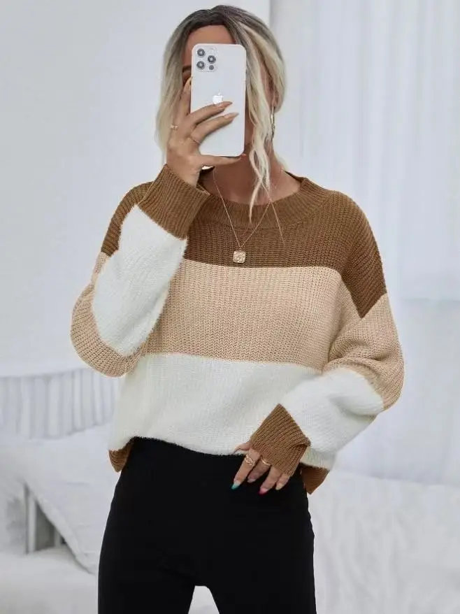 2025 Knit Pullover Contrast Stripes Winter Commuter - Image 2