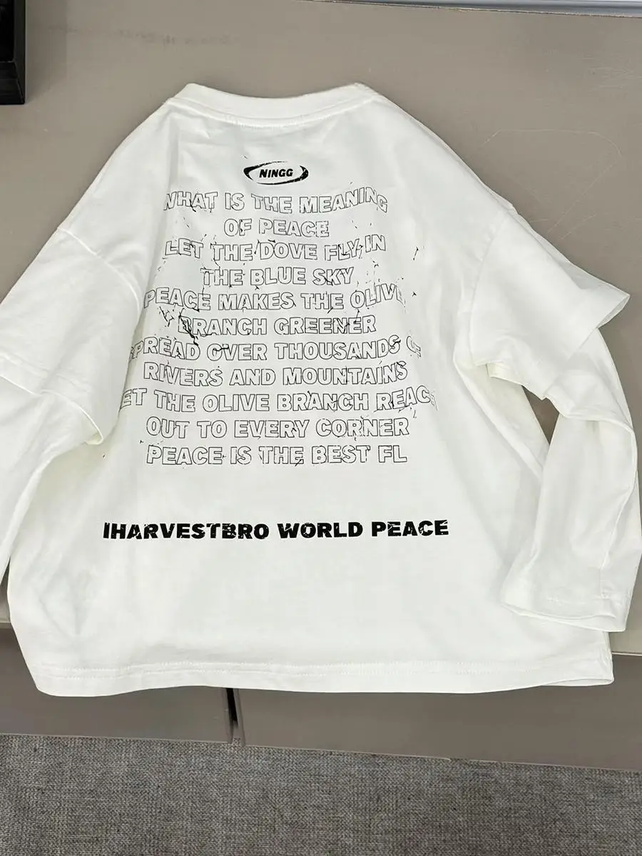 Boys Long Sleeve T-Shirt White 2026 Autumn Faux Cotton