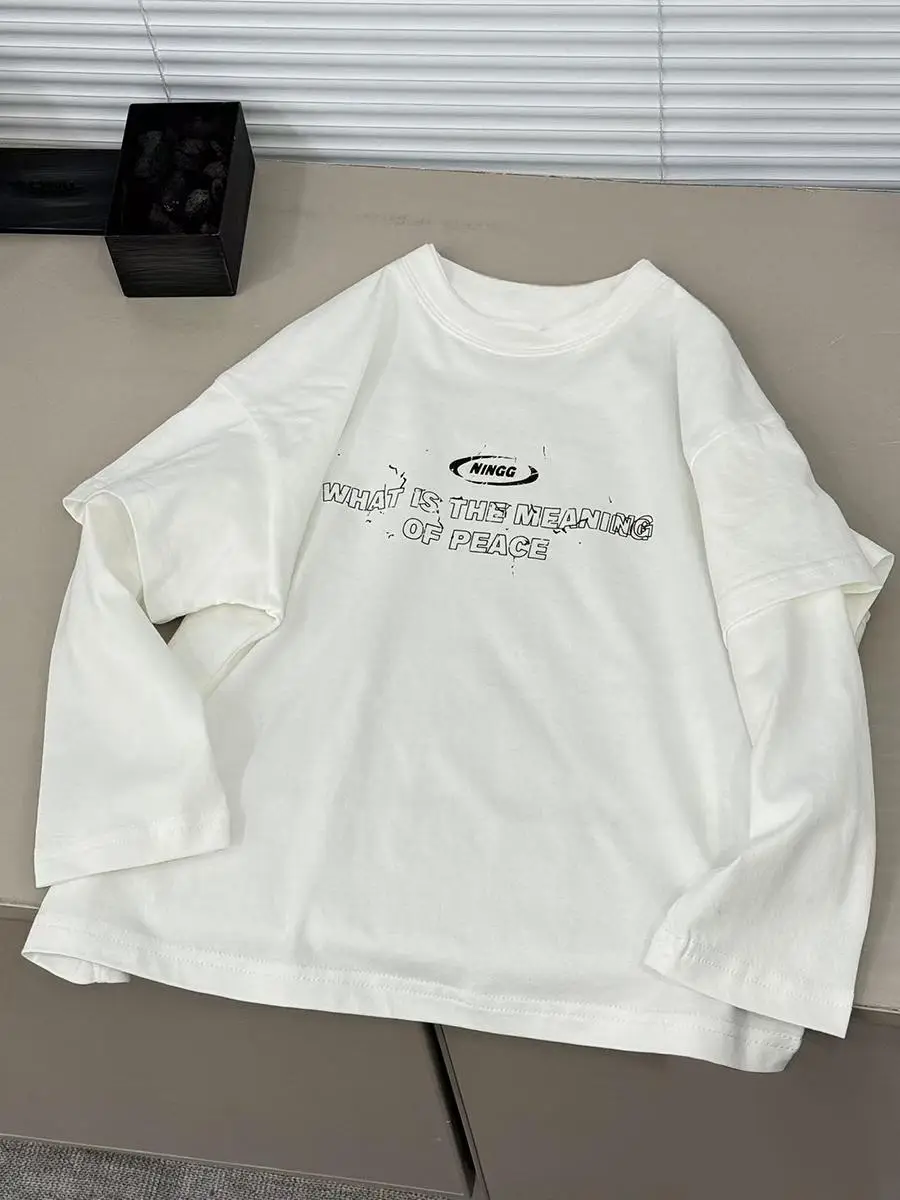 Boys Long Sleeve T-Shirt White 2026 Autumn Faux Cotton