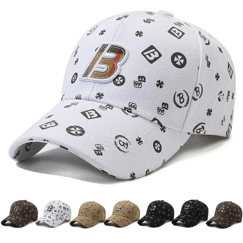 Unisex Baseball Cap with "B" Print White Patterned - Image 8