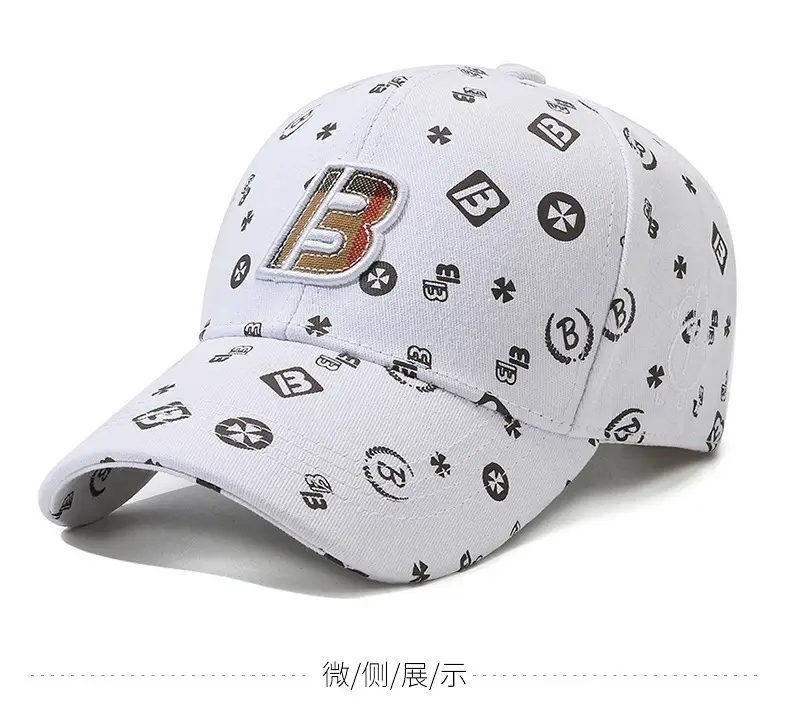 Unisex Baseball Cap with "B" Print White Patterned — feature 4