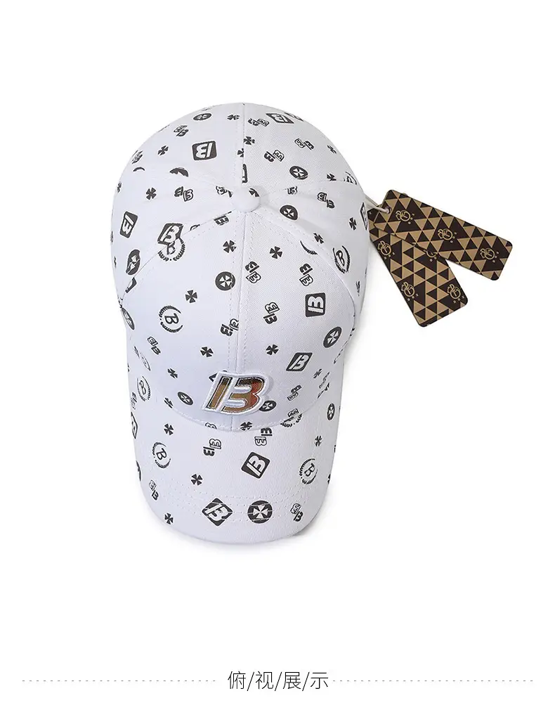 Unisex Baseball Cap with "B" Print White Patterned — feature 7