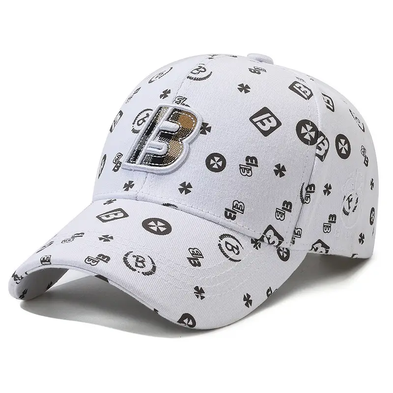 Unisex Baseball Cap with "B" Print White Patterned - Image 2