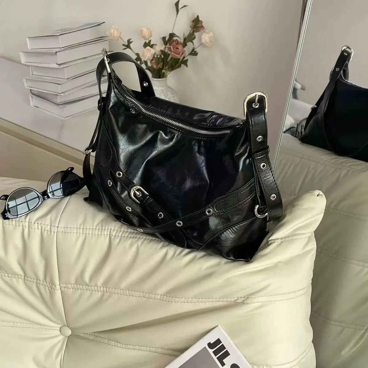 2026 Motorcycle Bag Oil Wax Punk Style Single Shoulder Tote