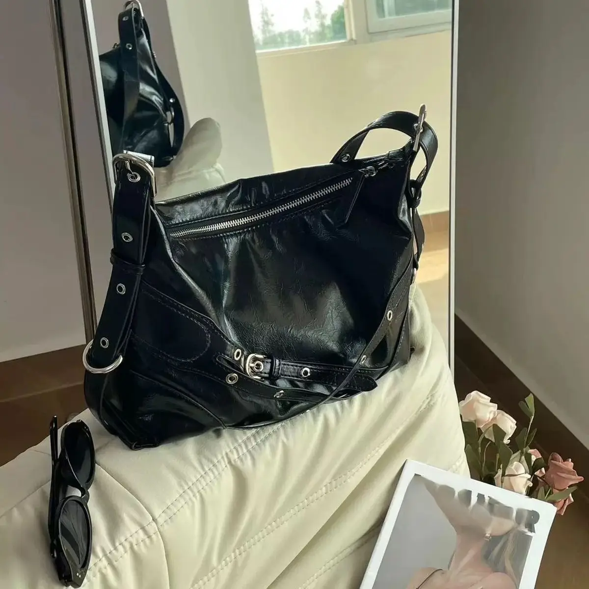 2026 Motorcycle Bag Oil Wax Punk Style Single Shoulder Tote