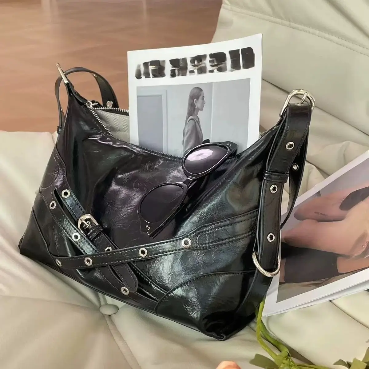 2026 Motorcycle Bag Oil Wax Punk Style Single Shoulder Tote