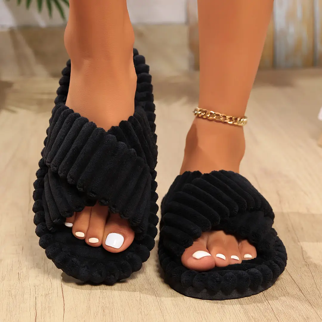 Open-Toe Women's Autumn and Winter Indoor and Outdoor Thick-Soled Warm Plush Maternity Slippers, Open-Toe Cotton Slippers for Women, Foam