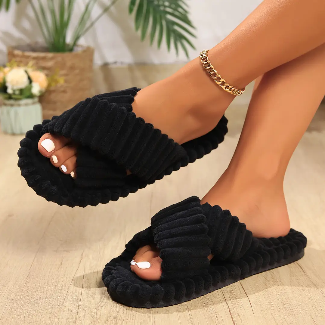 Open-Toe Women's Autumn and Winter Indoor and Outdoor Thick-Soled Warm Plush Maternity Slippers, Open-Toe Cotton Slippers for Women, Foam — feature 13