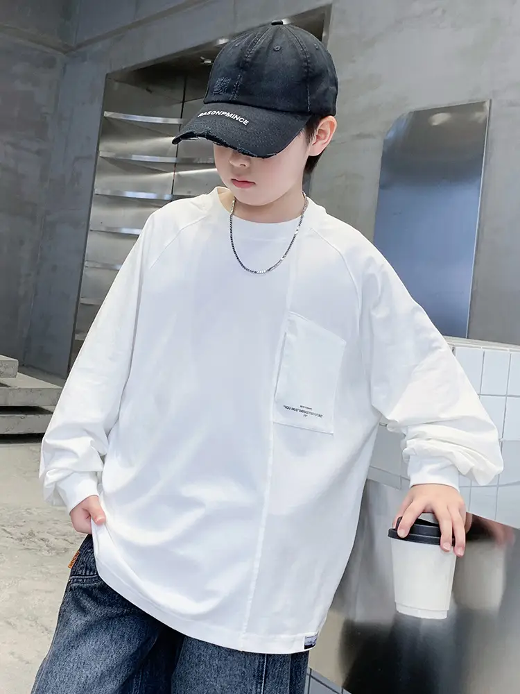 White Long Sleeve T-Shirt for Boys Loose Fit - Image 4