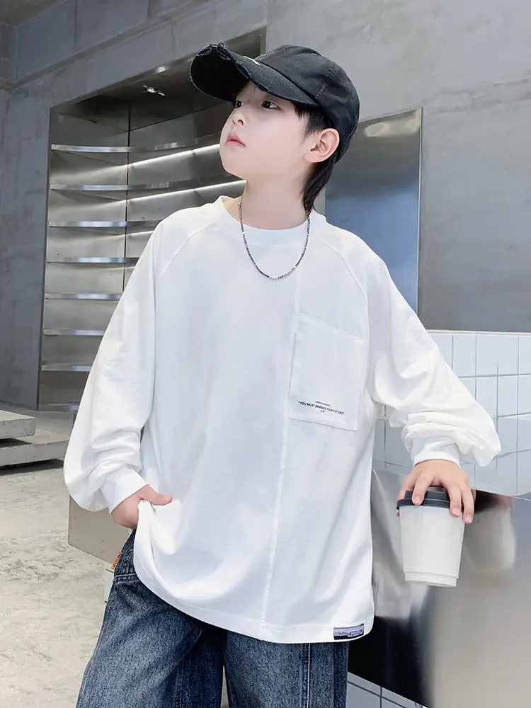 White Long Sleeve T-Shirt for Boys Loose Fit - Image 7