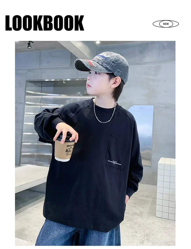 White Long Sleeve T-Shirt for Boys Loose Fit — feature 14