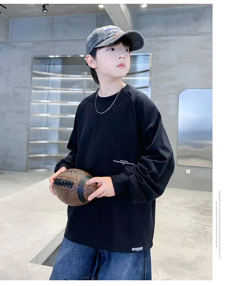 White Long Sleeve T-Shirt for Boys Loose Fit — feature 15