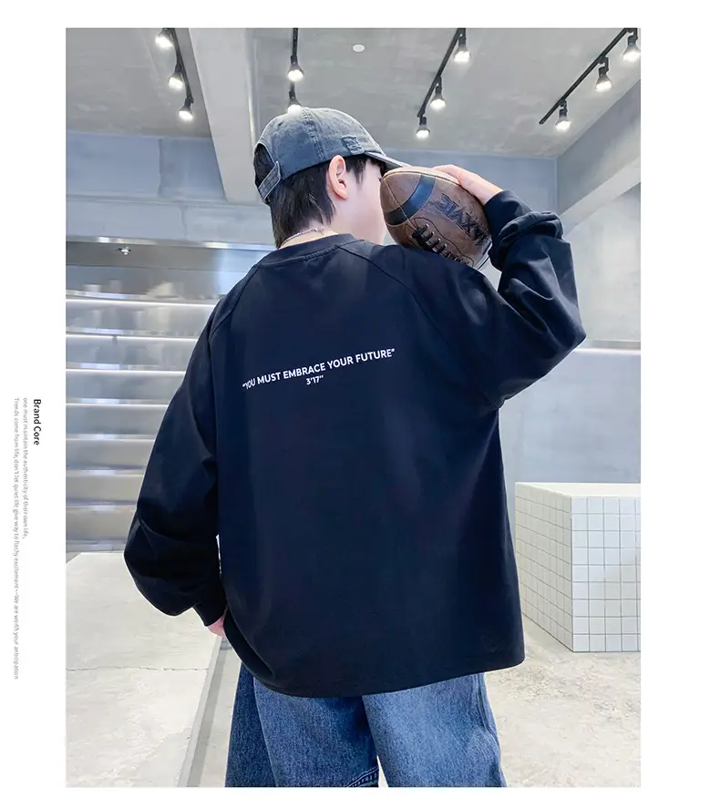 White Long Sleeve T-Shirt for Boys Loose Fit — feature 16