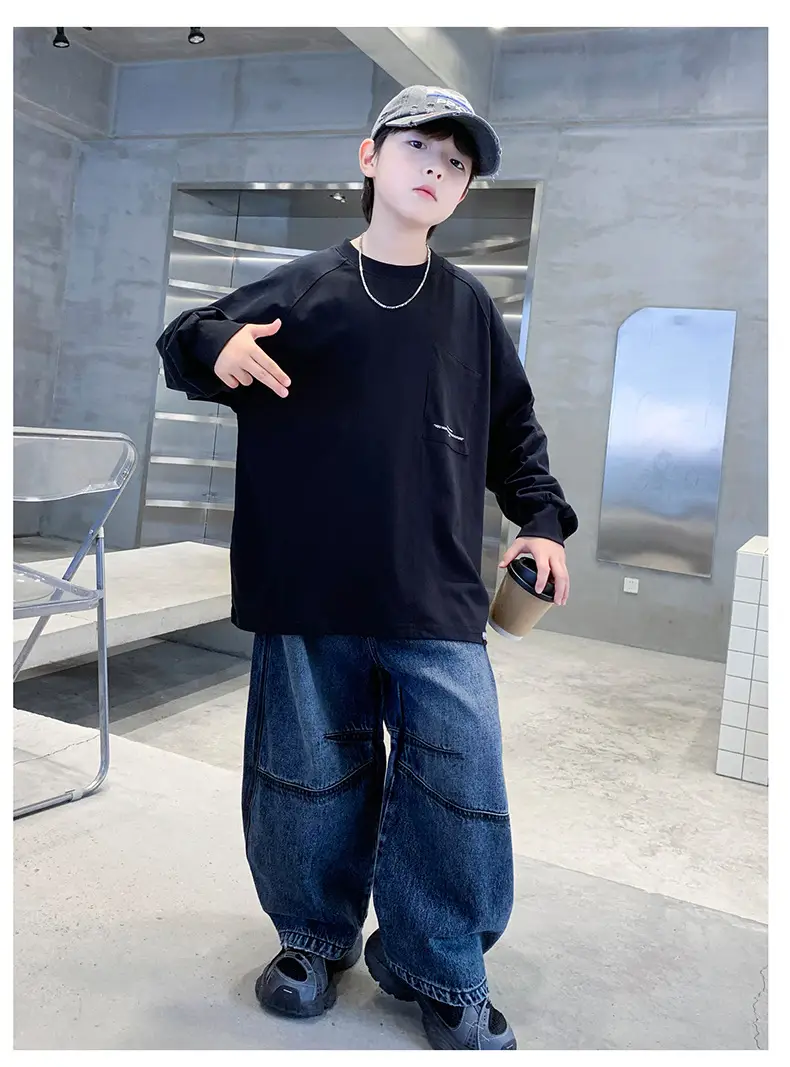 White Long Sleeve T-Shirt for Boys Loose Fit — feature 17