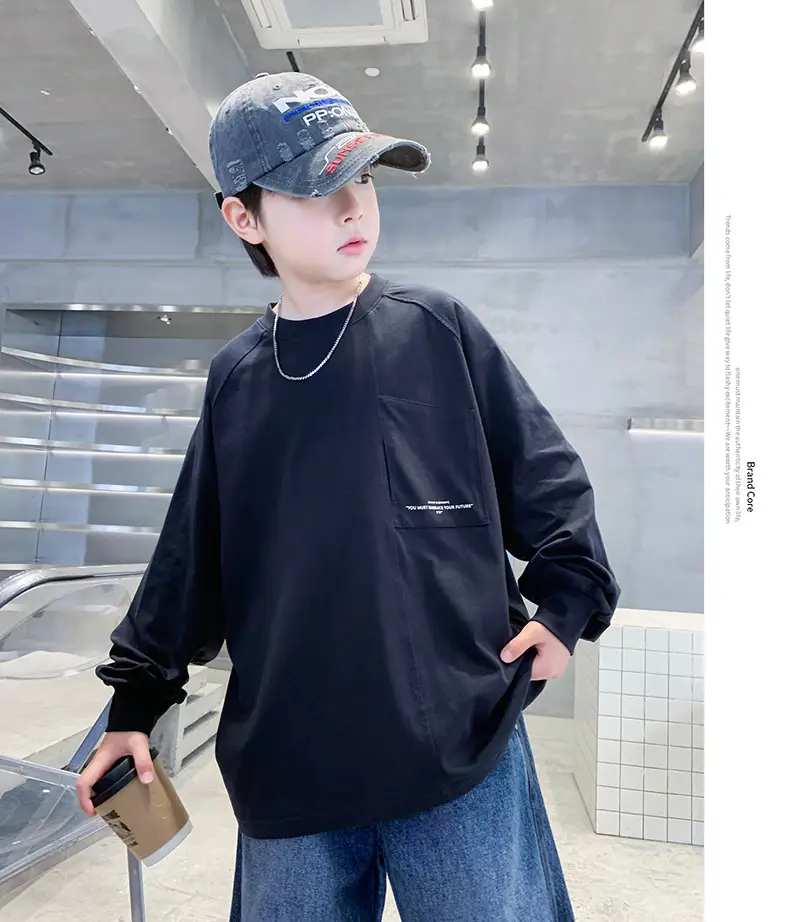 White Long Sleeve T-Shirt for Boys Loose Fit — feature 18