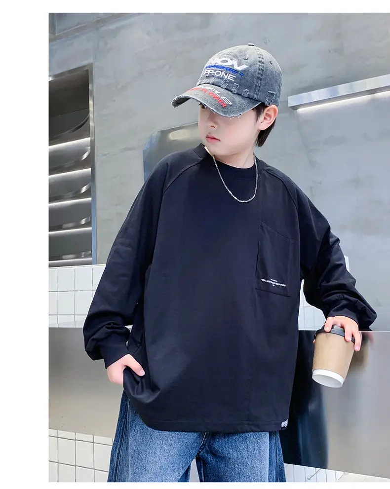 White Long Sleeve T-Shirt for Boys Loose Fit — feature 19