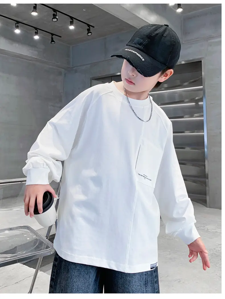 White Long Sleeve T-Shirt for Boys Loose Fit — feature 21