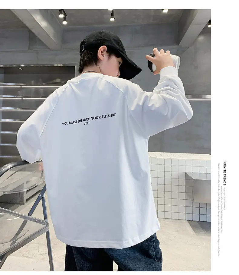 White Long Sleeve T-Shirt for Boys Loose Fit — feature 22