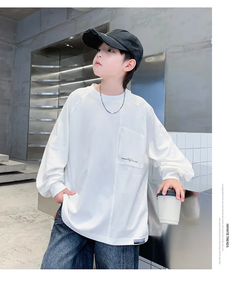 White Long Sleeve T-Shirt for Boys Loose Fit — feature 25